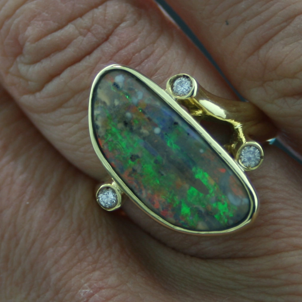 Boulderopal-Brillant-Ring, 750er-Gold