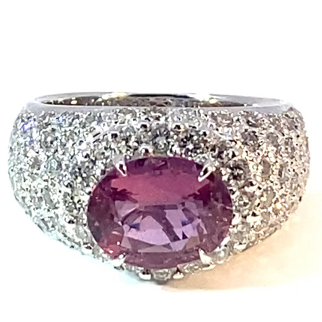 Ring sapphire brilliant 2.50 ct 1.76 ct so big and so vivid pink... TW VS 750 white gold