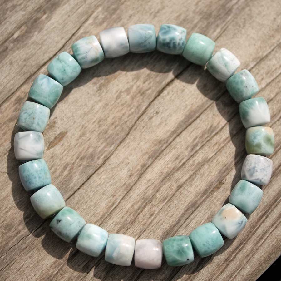 Larimar Bracelet Barrel Shape Elastic 8 mm AAA-AA Atlantis Gemstone to Touch
