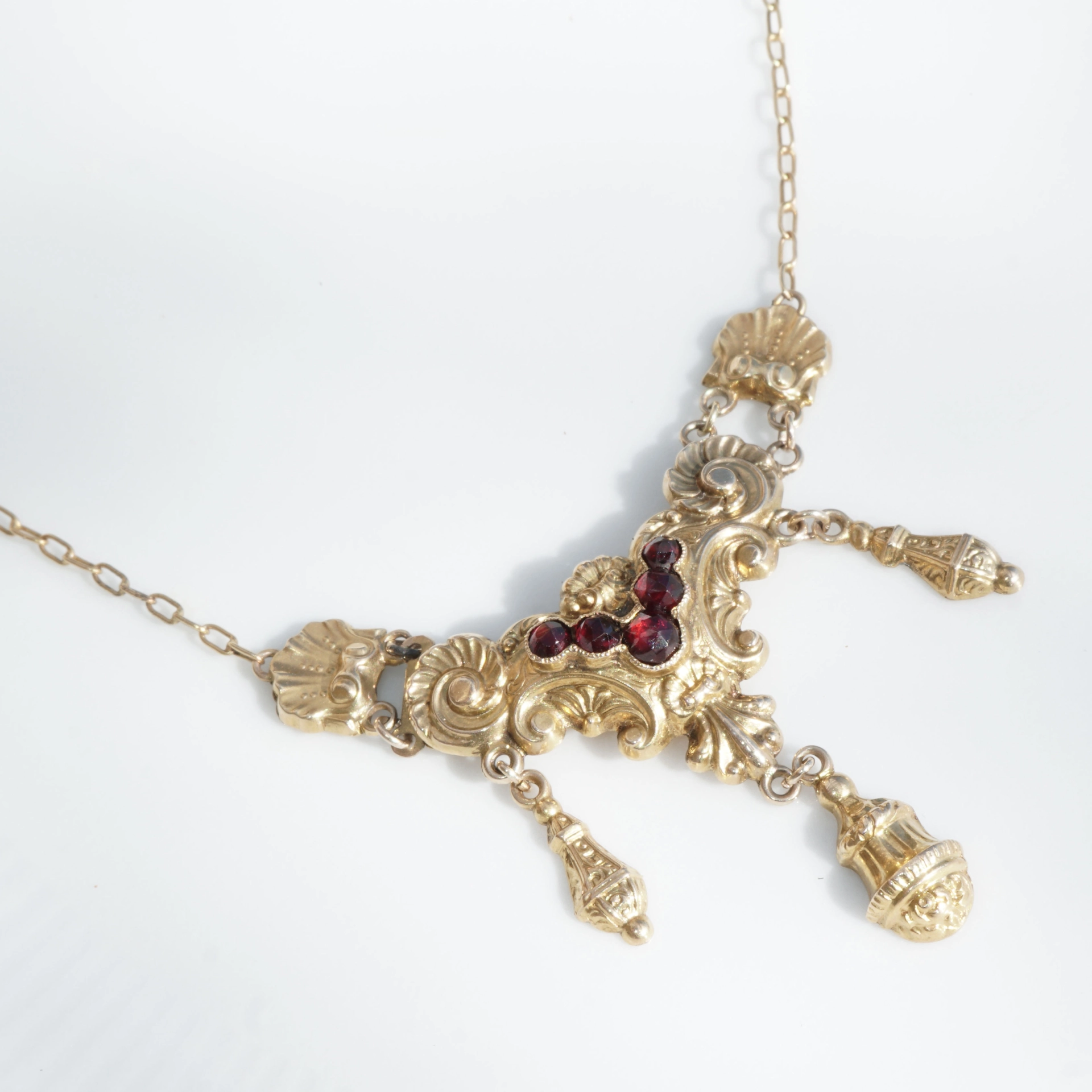 Biedermeier Necklace around 1840 rolled Gold on Silver with Chain in 585 Yellow Gold Karfunkelmania