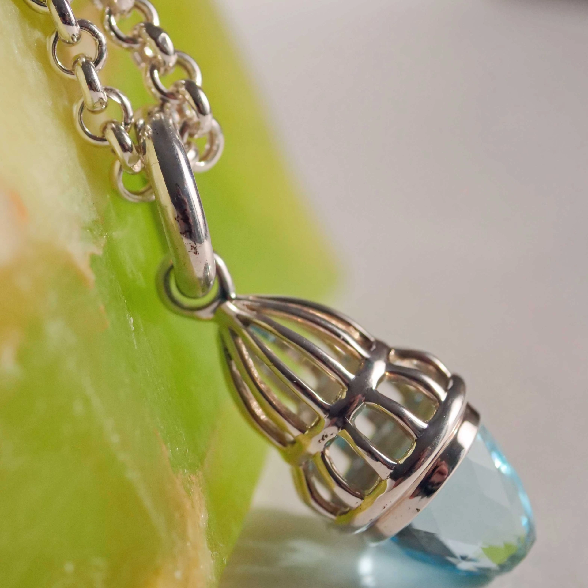 Pendant Fairytale 2 with fine Sky Blue Topaz in a special Cut 925 Silver