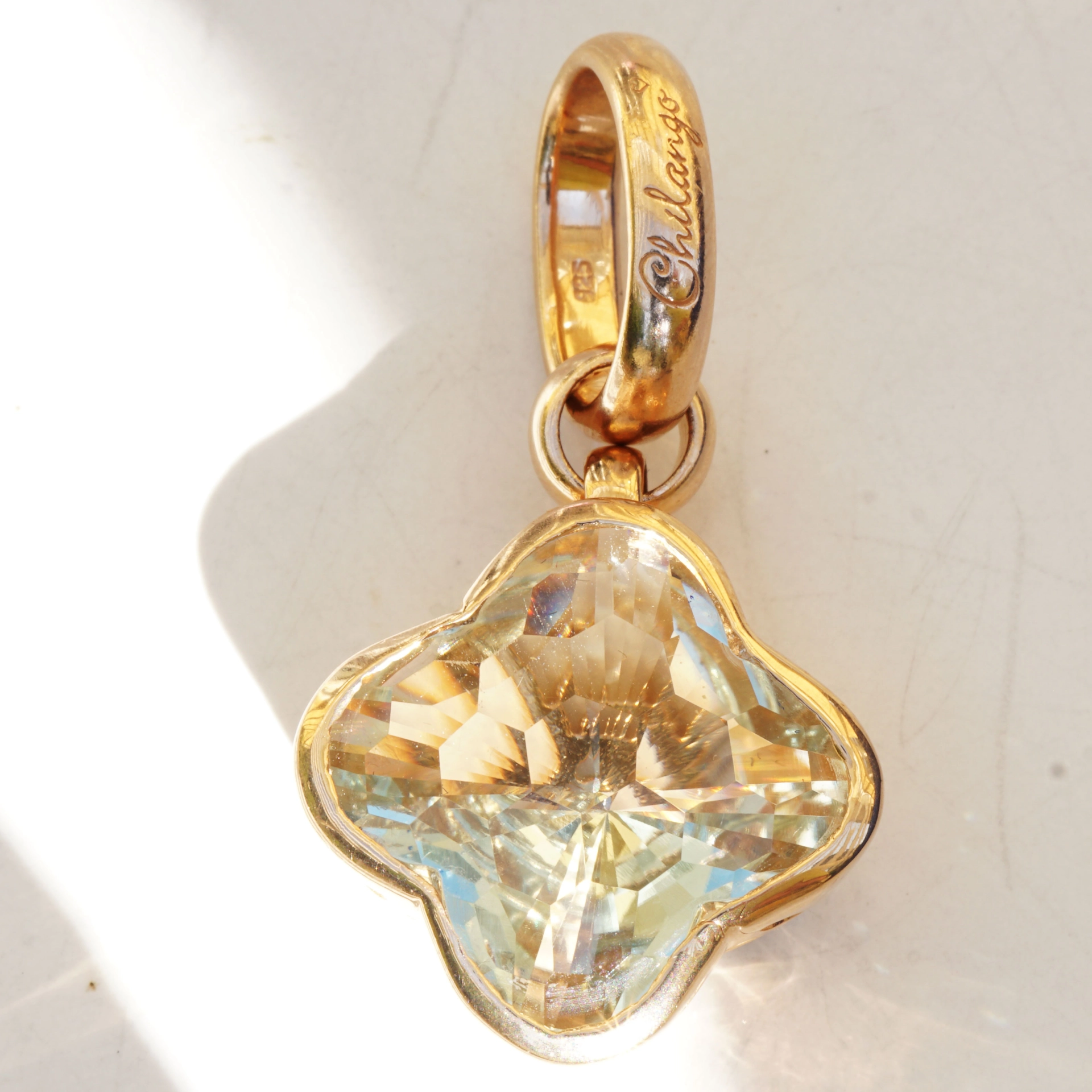 Chilango Anhänger Green Amethyst Flower Diamond Cut 925er Silber Rosegold Plated