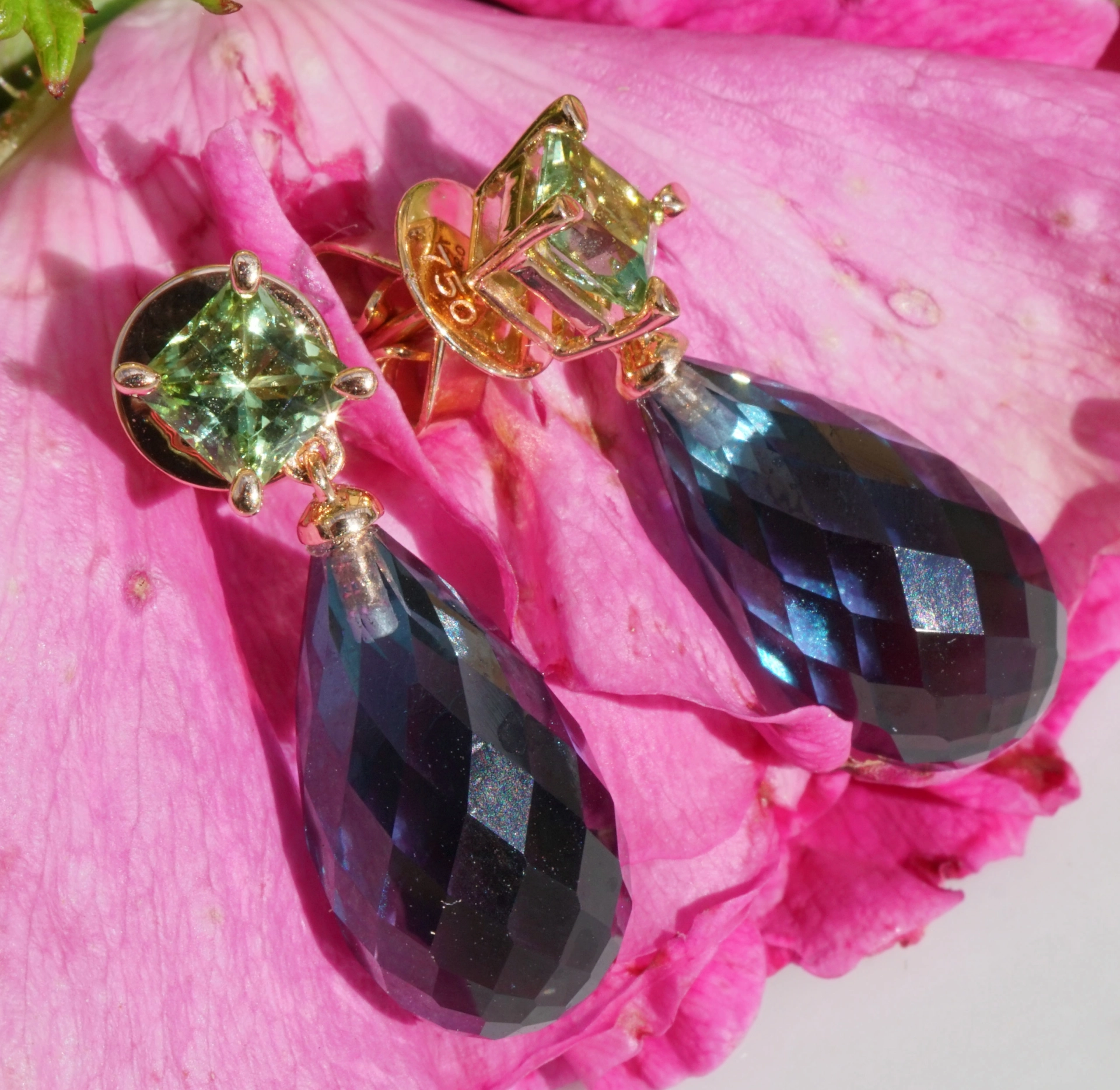 Ohrstecker Blautopas Peridot 750er Rosegold GREAT WE CELEBRATE COLORS