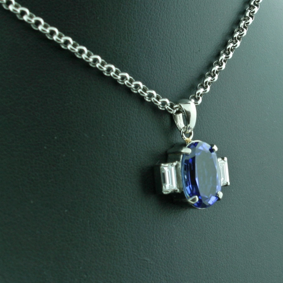 Tansanit-Brillant-Anhänger mit Kette, 900er-Platin-4,80 ct