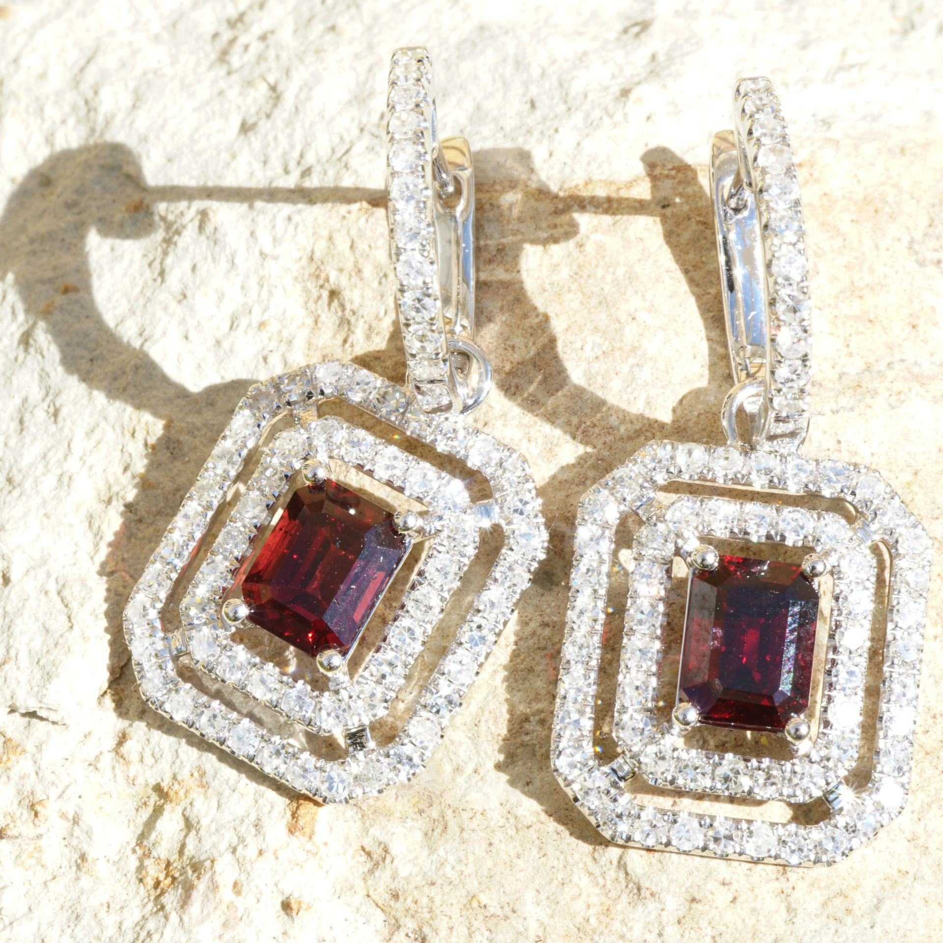 Spinel Diamond Earrings from Burma...a Temptation...rare red Spinell