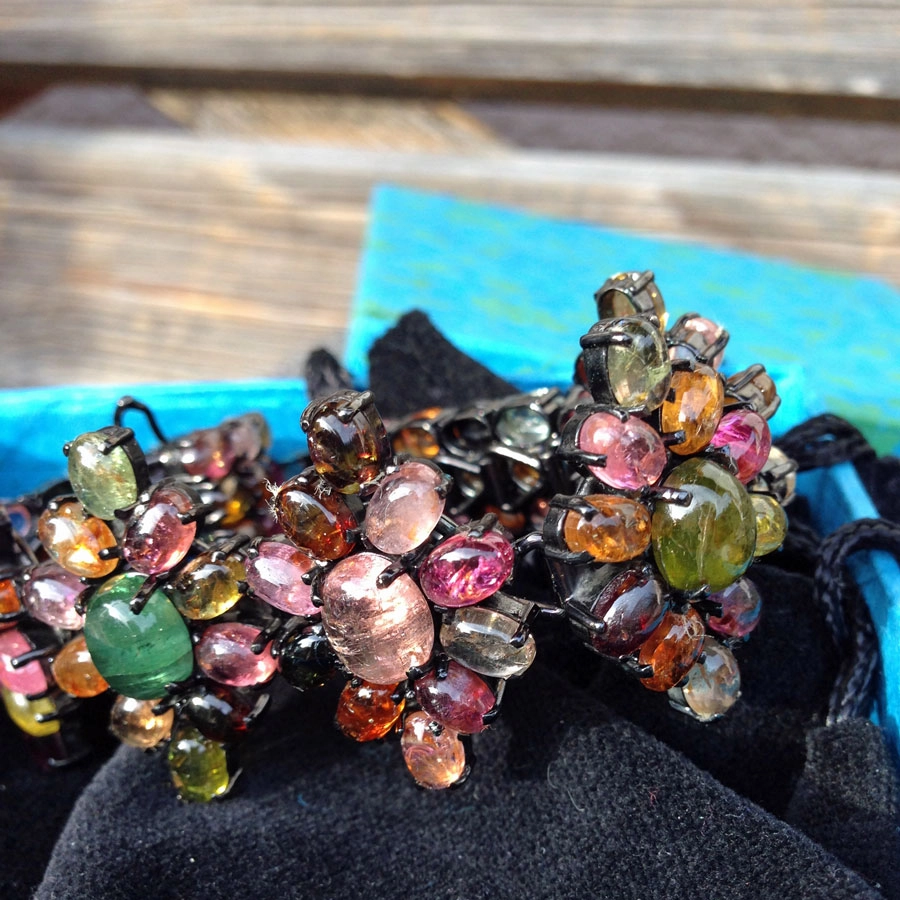 Buntes Turmalin-Armband, Silber/schwarz rhodiniert,