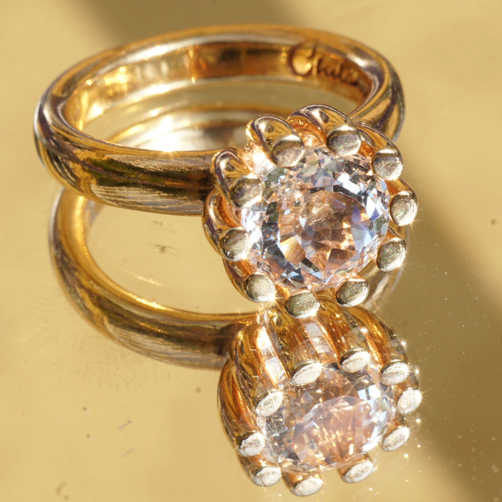 CHILANGO RING Grand Palais rock crystal 925 silver rose gold-plated new with original solid case