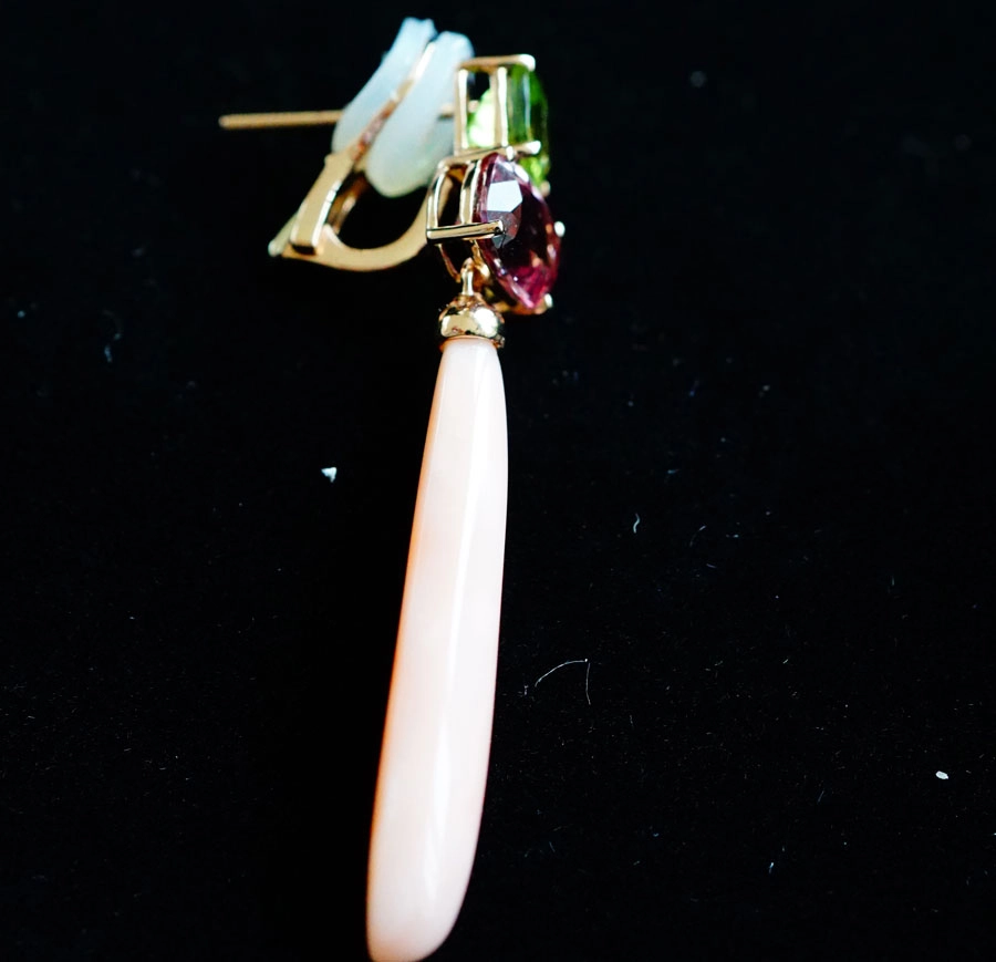 Rare Spinel Peridot Coral Earrings.....highest Quality!