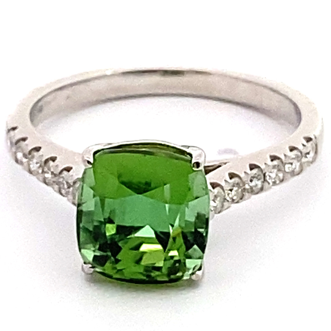 Lagun Green-Blue Tourmaline Brilliant Ring 750 White Gold 3.90 ct 0.27 ct Afghanistan Top Quality