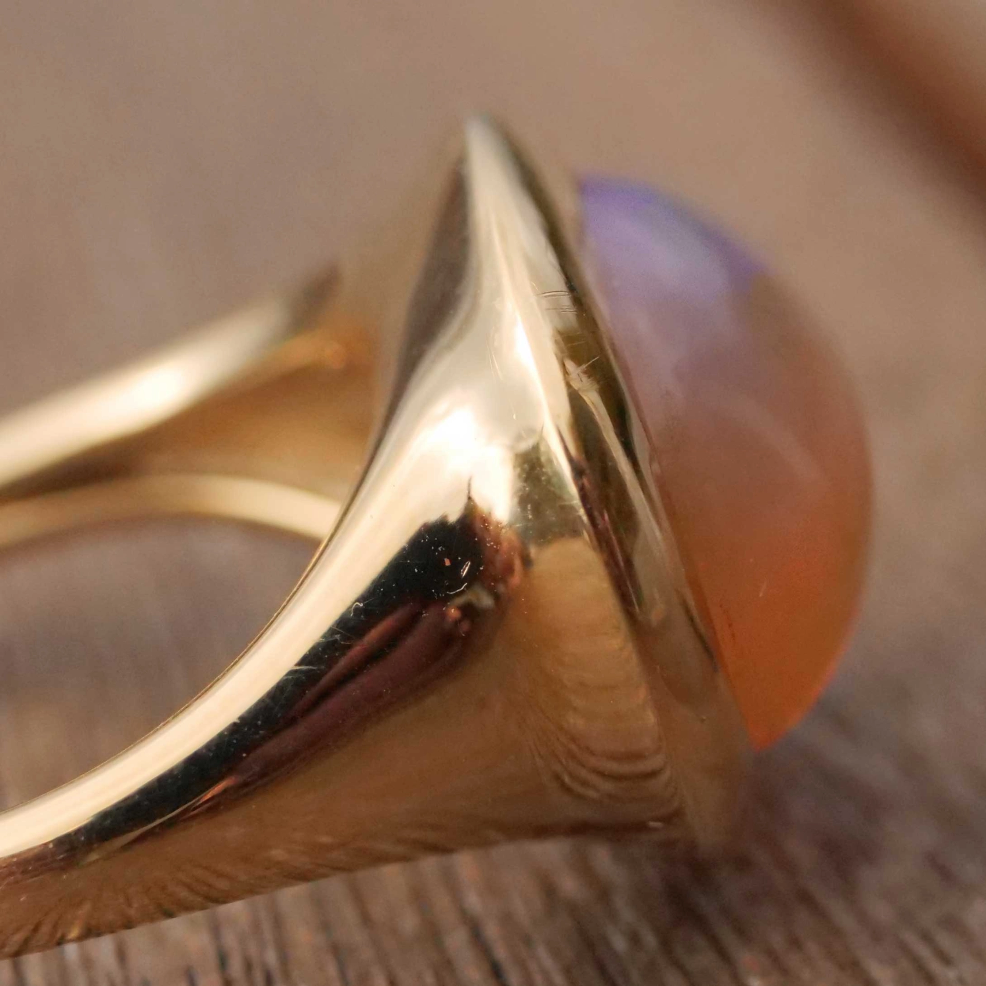 Fire Opal Ring 7 ct modern Cushion Design 18 kt Yellow Gold made in Valenza (Italy)