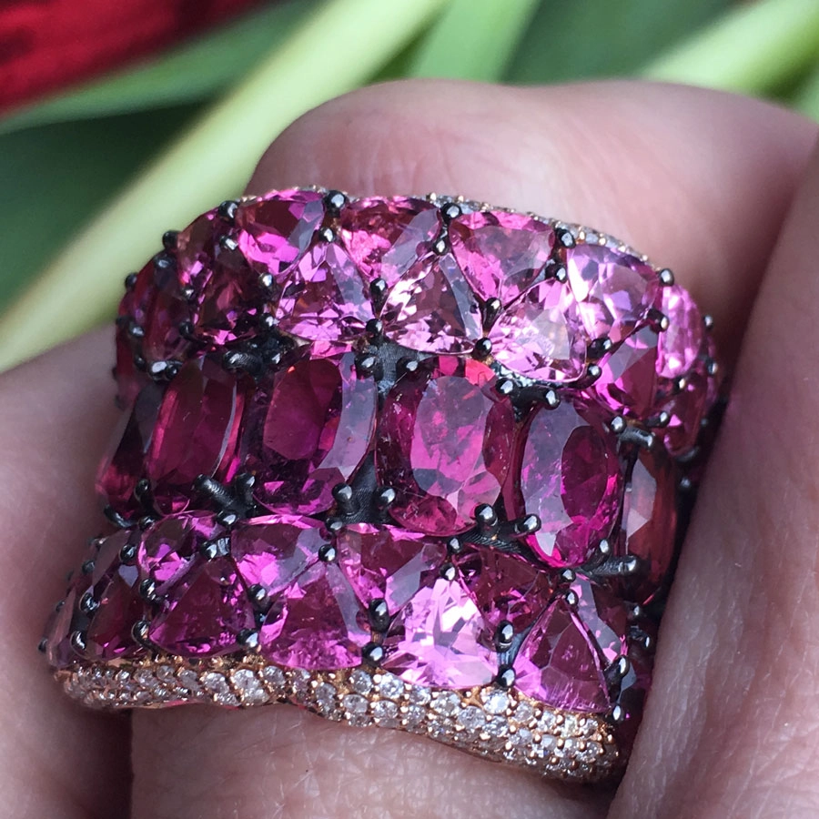 PINK NIZZA 24ct TURMALIN Brillant Memoire Ring 1.24 ct 750er Rosegold