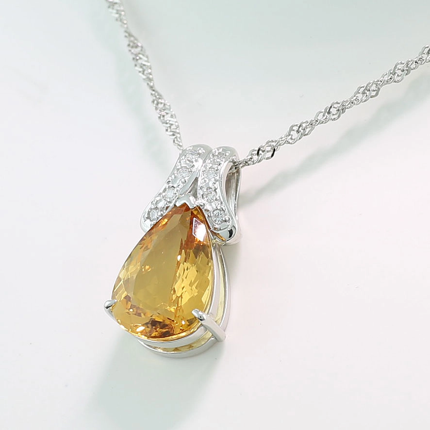 Imperial Topas Brillant Anhänger mit Kette 900er Platin 5.19 ct 0.08 ct