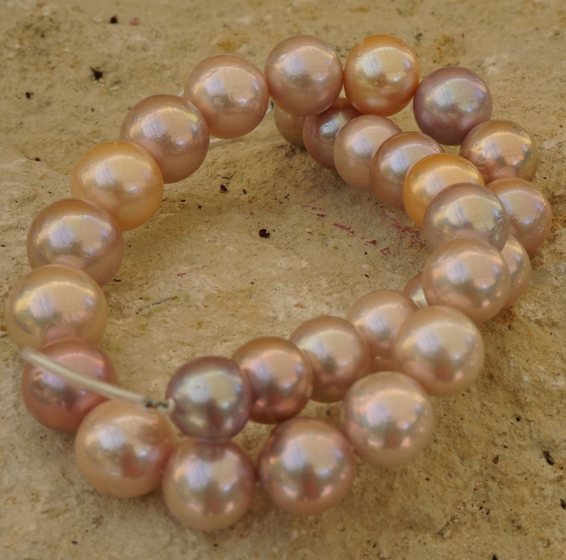 Ming Zuchtperl Collier AAA 13,1-17 mm natur pink-aprikot-rund-l-unrundy