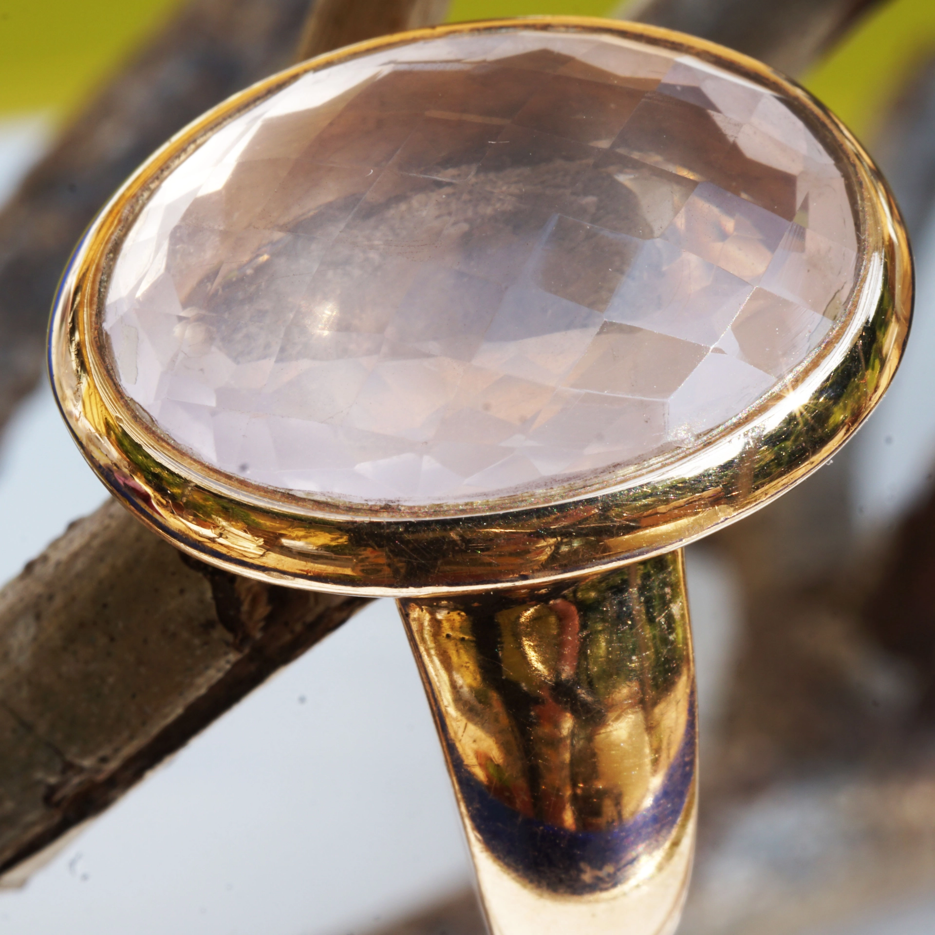 Rosequartz Ring Silver Rosegold Waffle Cut modern Style