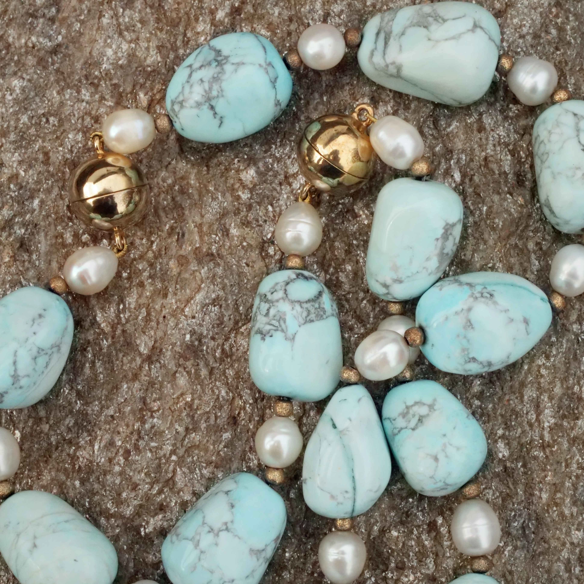Baroque Howlite Pearl Necklace in a turquoise-like color Summer Jewelry