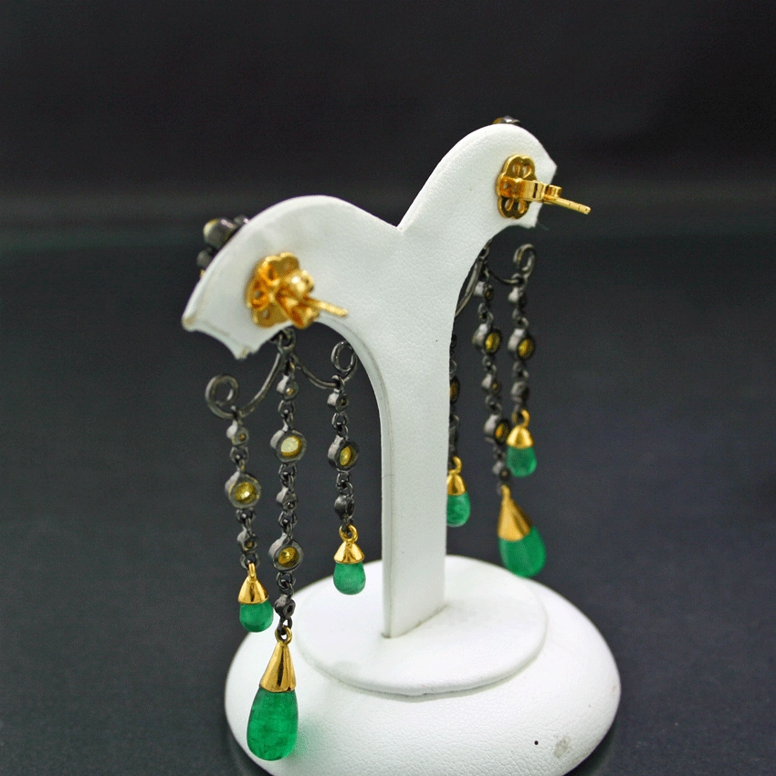 Emerald Opal Diamond Earrings Gold Silver Chandelier Shape....a feast for the Eyes