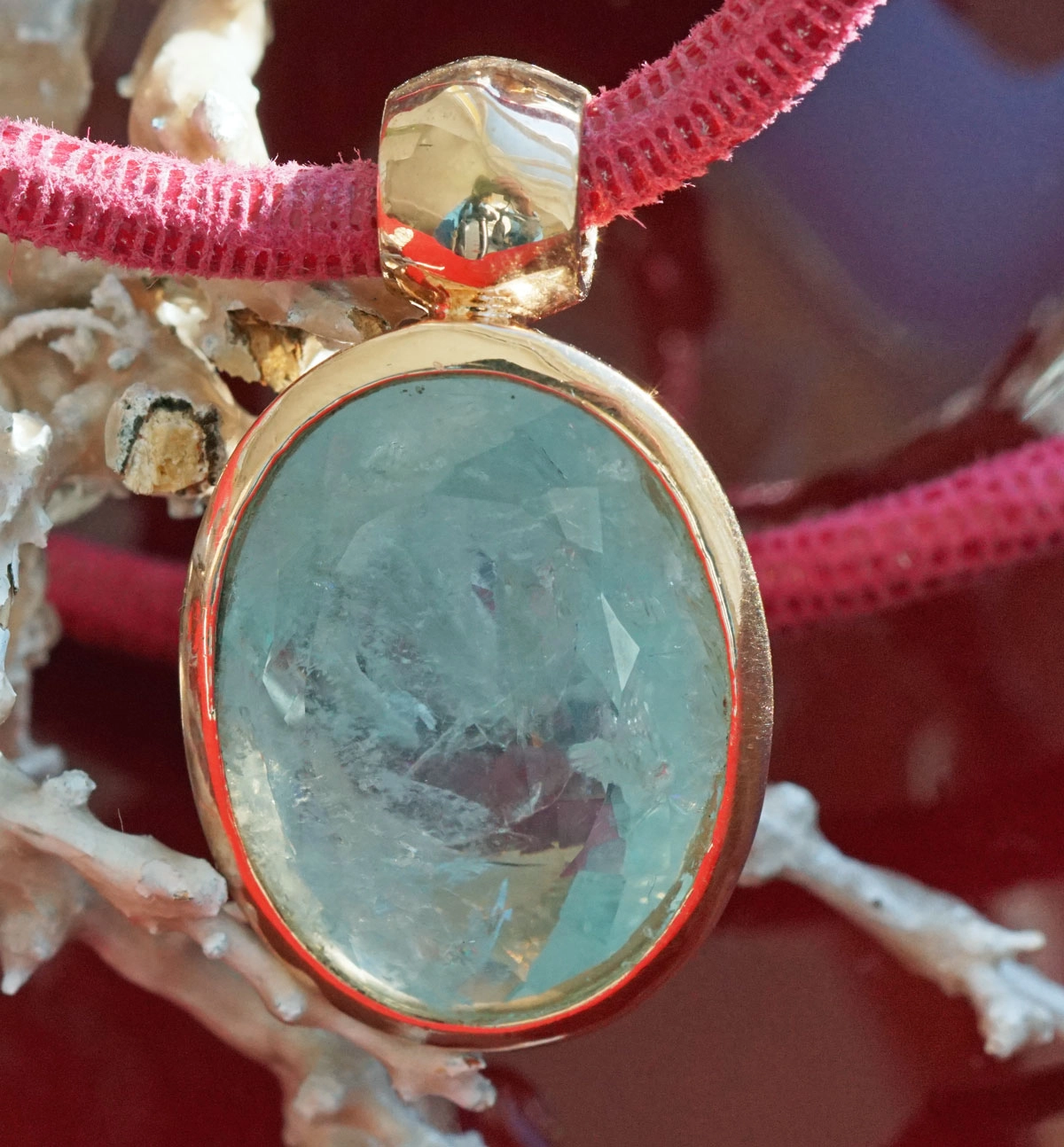Aquamarin Anhänger 38 x 22,5 mm Cool Mood 925er Silber rosevergoldet