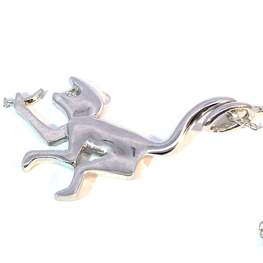 Monkey with Banana Pendant 750 White Gold Diamond 0.03 ct with Chain 37 x 15 mm 2.5 grams