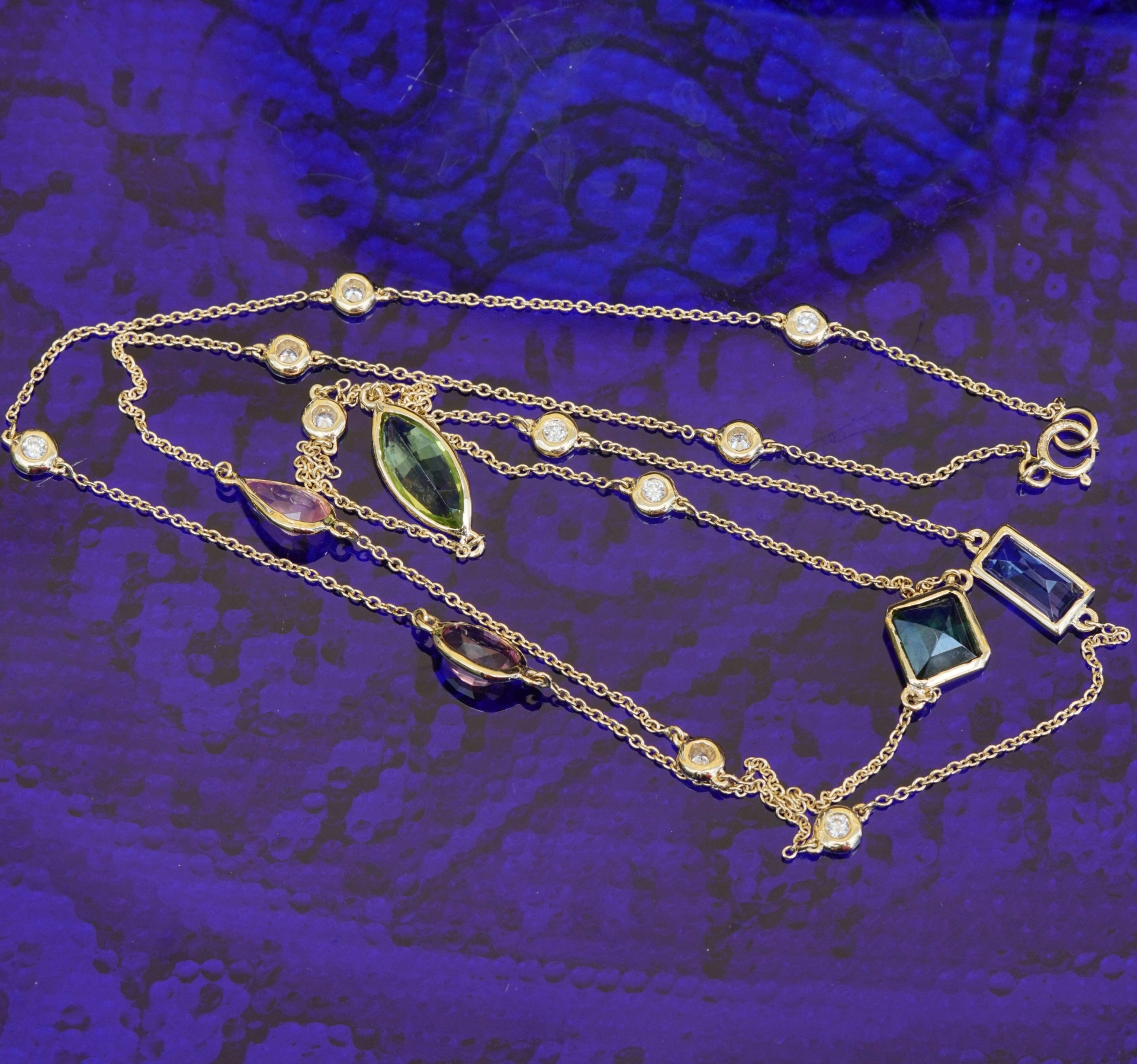 Collier Edelsteine Brillanten 750er Gold CONFETTI COLORS MIX 60 cm V1