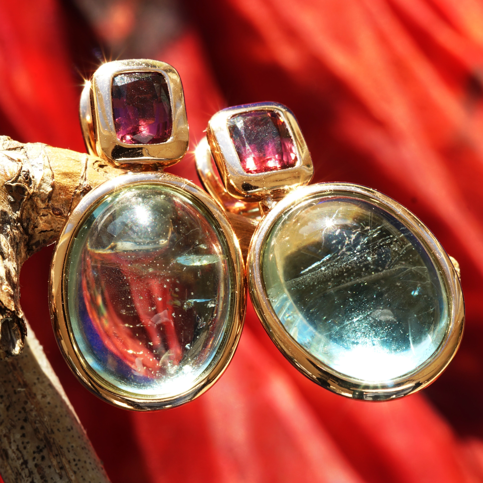 Aquamarine Tourmaline Ear Studs 18 kt Rose Gold....hey Maria Callas