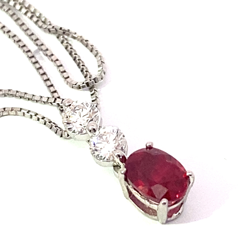 Ruby Solitaire Brilliant Petit Necklace 0.542 0.158 950 and Chain in 850 Platinum TOP Quality