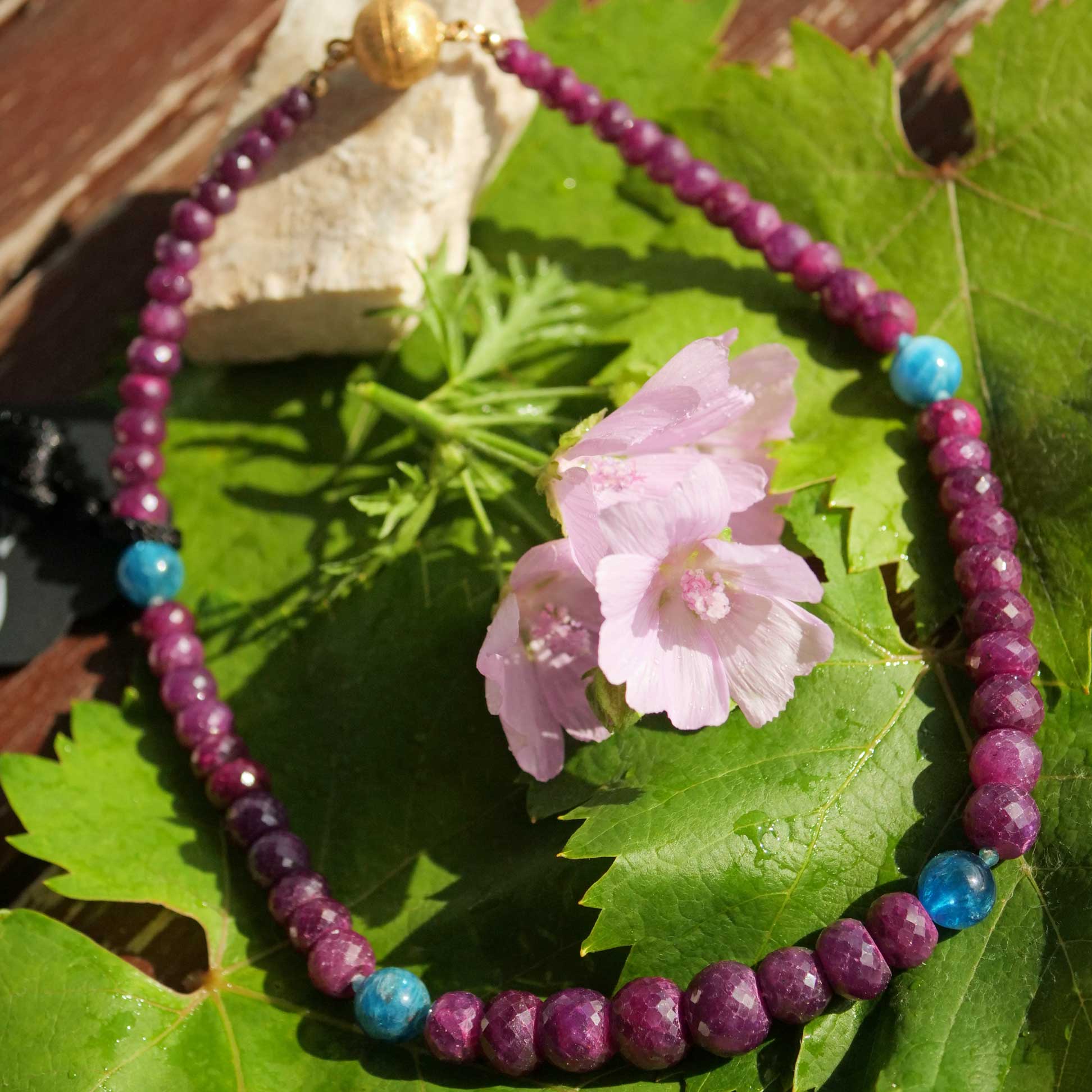 Ruby Paraiba-Apatite Necklace Silver gold-plated 350 carat faceted Ruby Rondelles in the Course