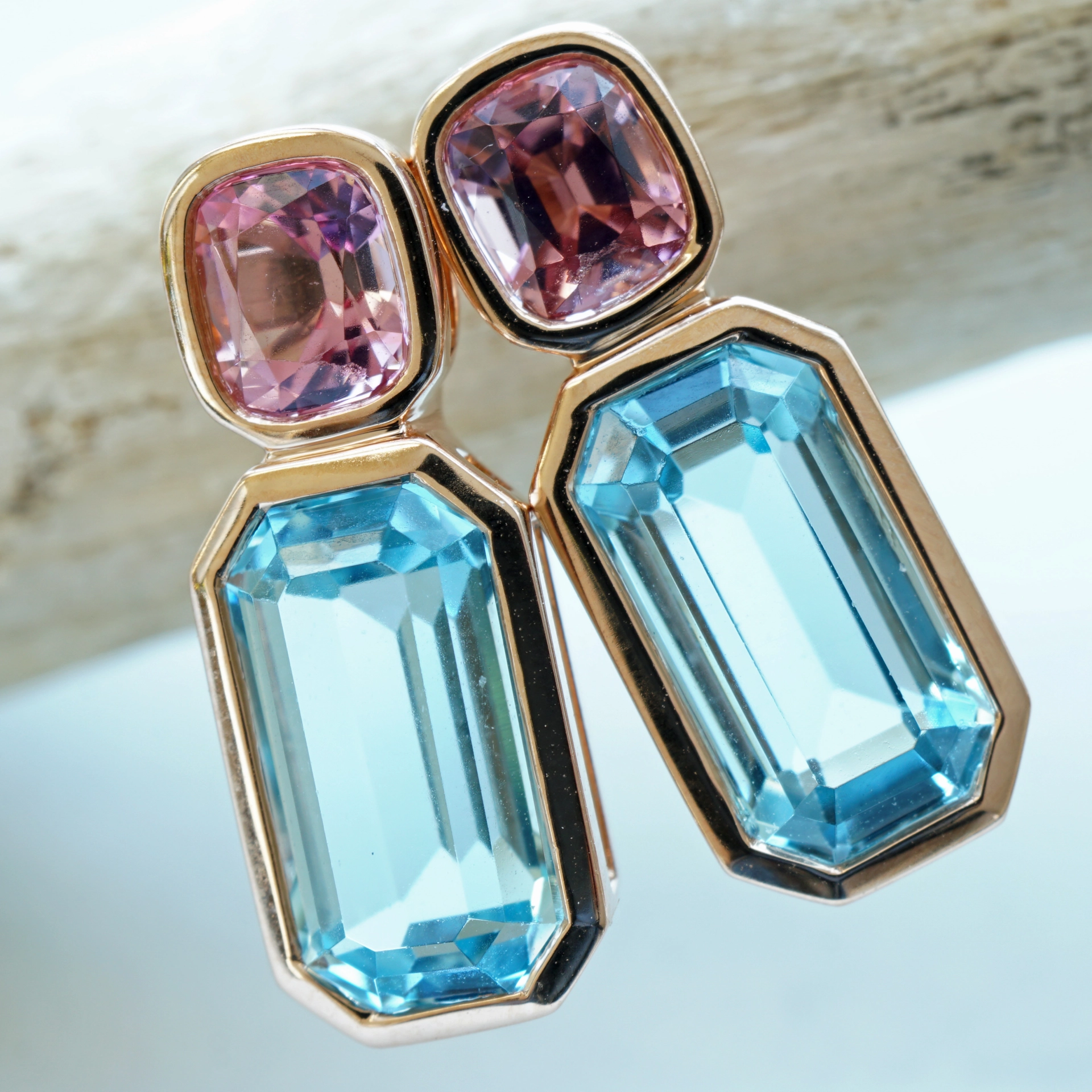 Aquamarine tourmaline ear studs AAA+ 750 rose gold ...beautyful life