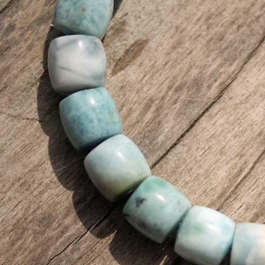 Larimar Bracelet Barrel Shape Elastic 8 mm AAA-AA Atlantis Gemstone to Touch