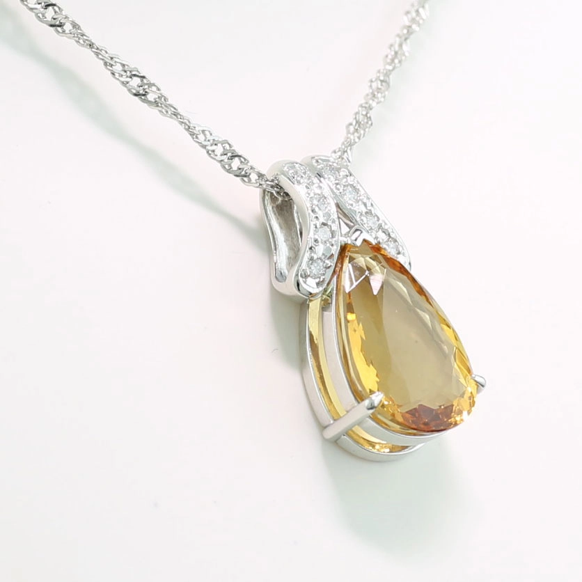 Imperial Topas Brillant Anhänger mit Kette 900er Platin 5.19 ct 0.08 ct