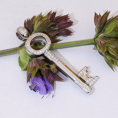 Key Pendant 18 kt solid Whitegold with Brilliants total 1 ct TW IF-VVS....so precious