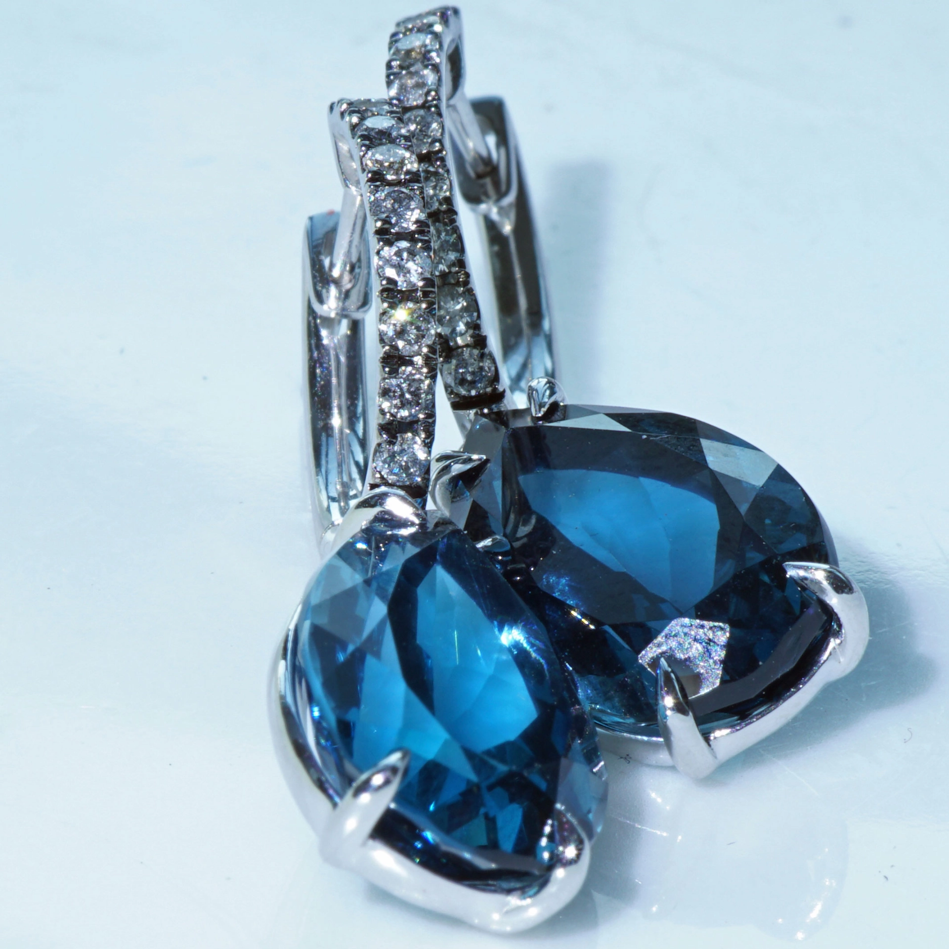 Blue and Grey Color Earrings made in a traditional Goldsmith's Factory in Valenza/Italy Bluetopaz and Diamonds 18kt Whitegold