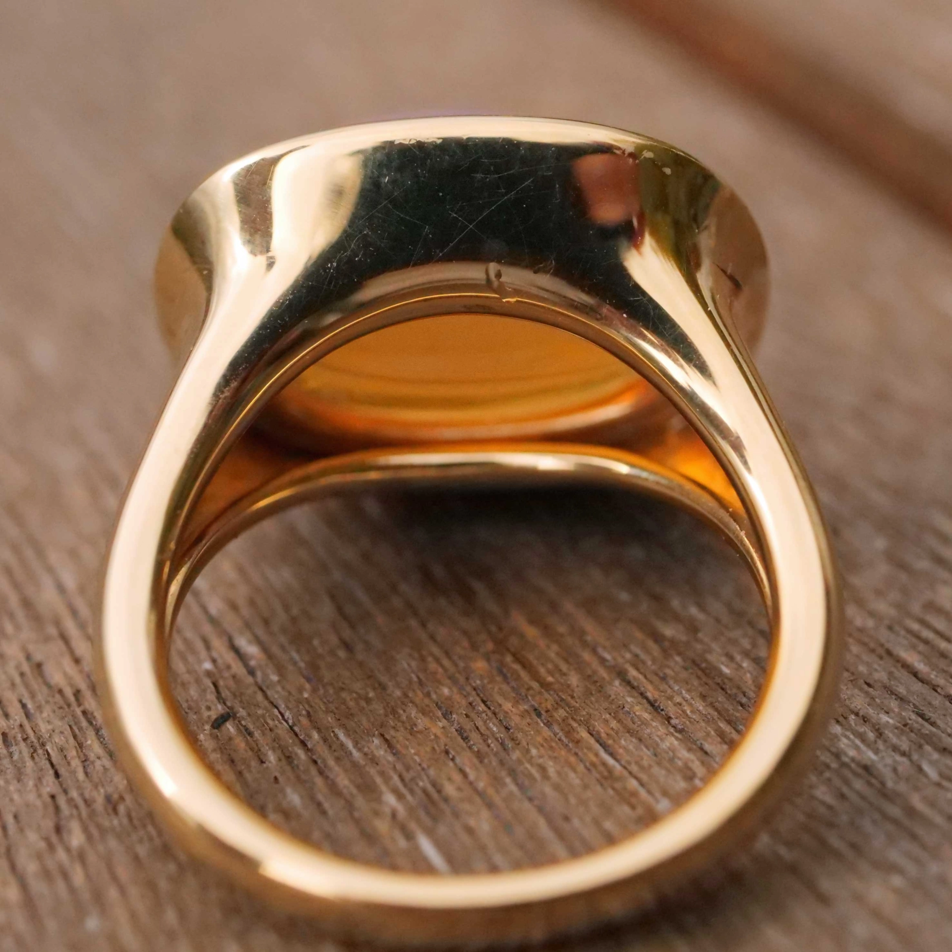 Fire Opal Ring 7 ct modern Cushion Design 18 kt Yellow Gold made in Valenza (Italy)