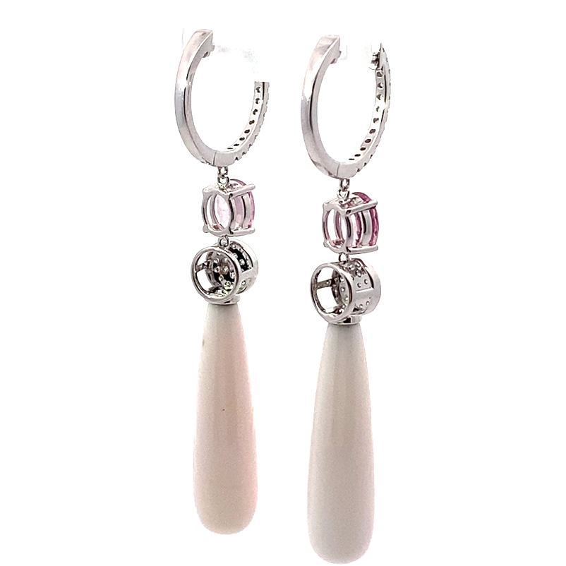 Spinel Brilliant Mother of Pearl Earrings 750 White Gold 0.47 ct TW VS Mine Tajikistan 2.15 ct Great Pink