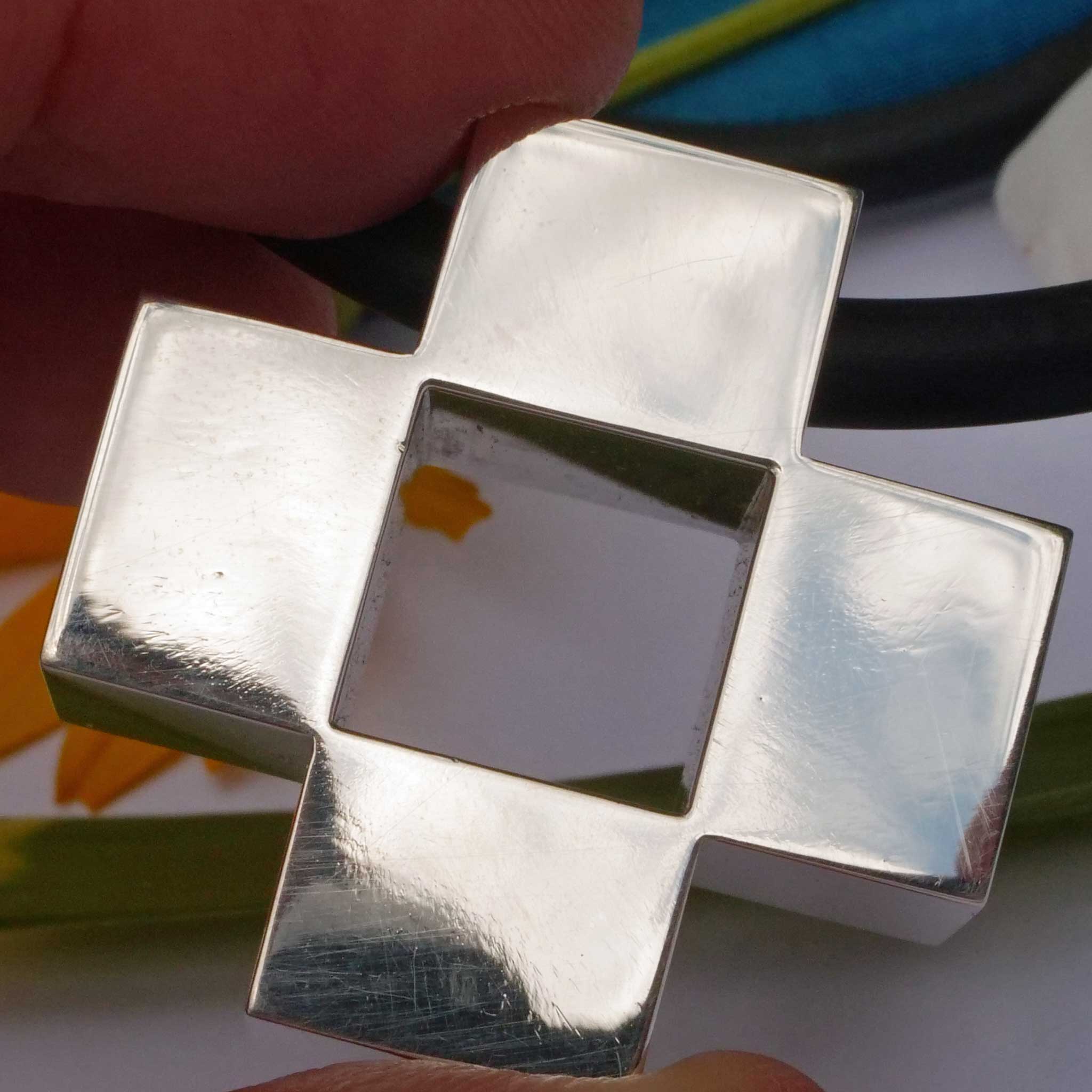 Original Schubart Necklace with Rubber Strap Düsseldorf 925 Silver 62 Grams  polished