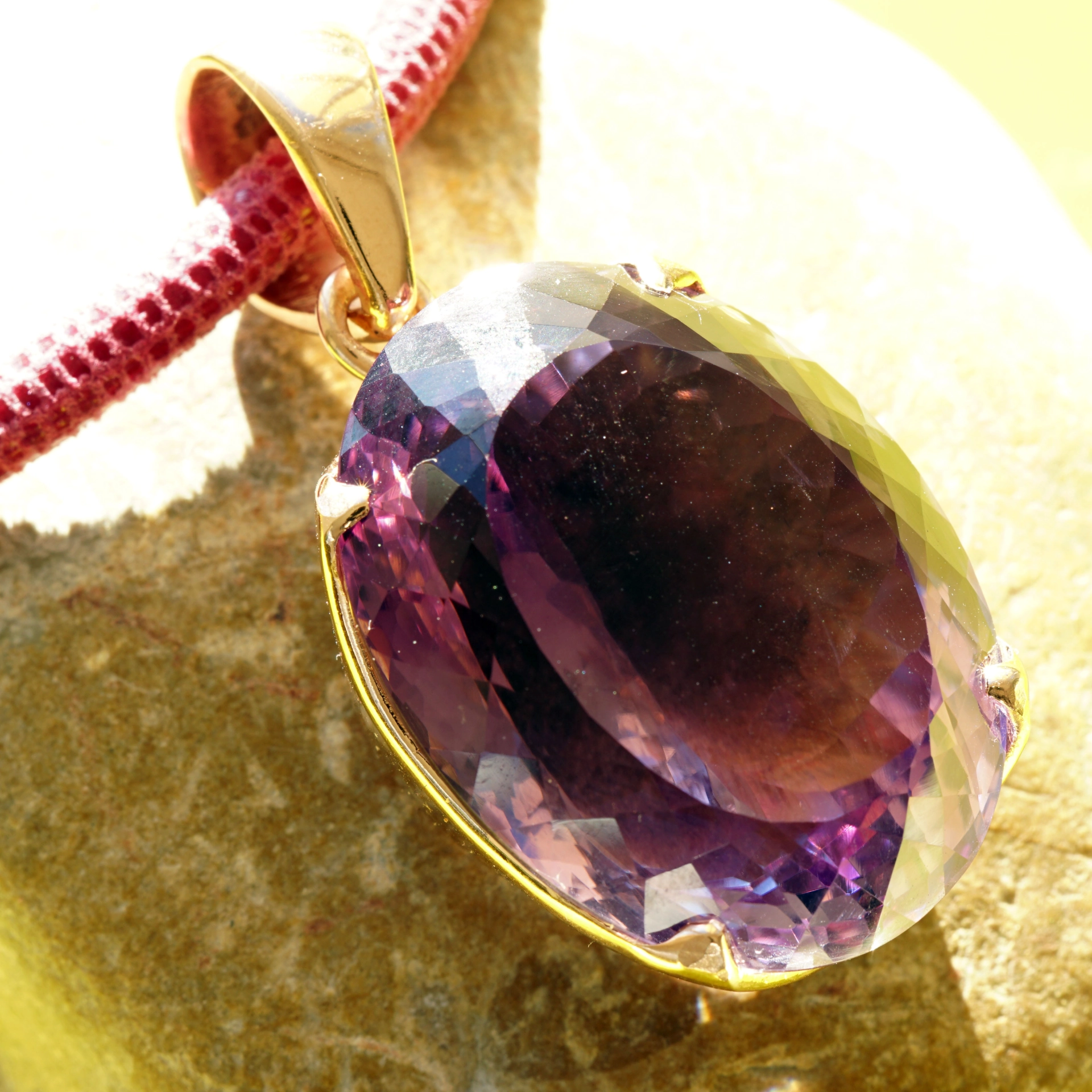 Amethyst Anhänger 925er Silber rosevergoldet 67 ct XXL Größe 48 x 24 mm
