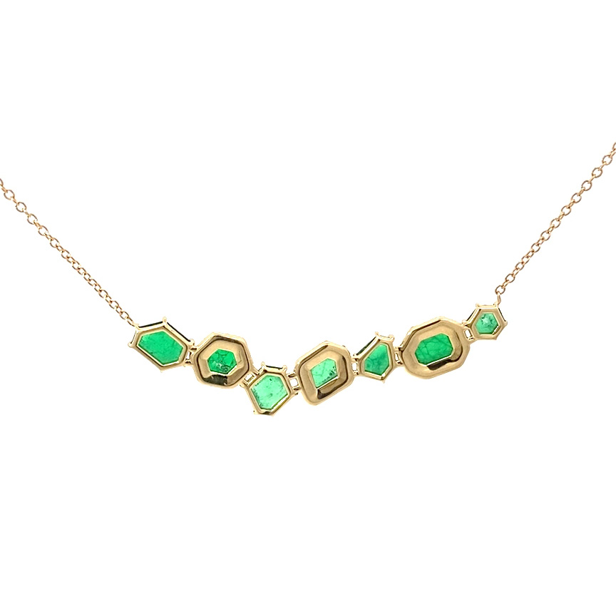 Neon Green Emerald Brilliant Necklace 750 Yellow Gold 2.94 ct 0.26 ct from Mingora Mine in the Swat Valley in Pakistan