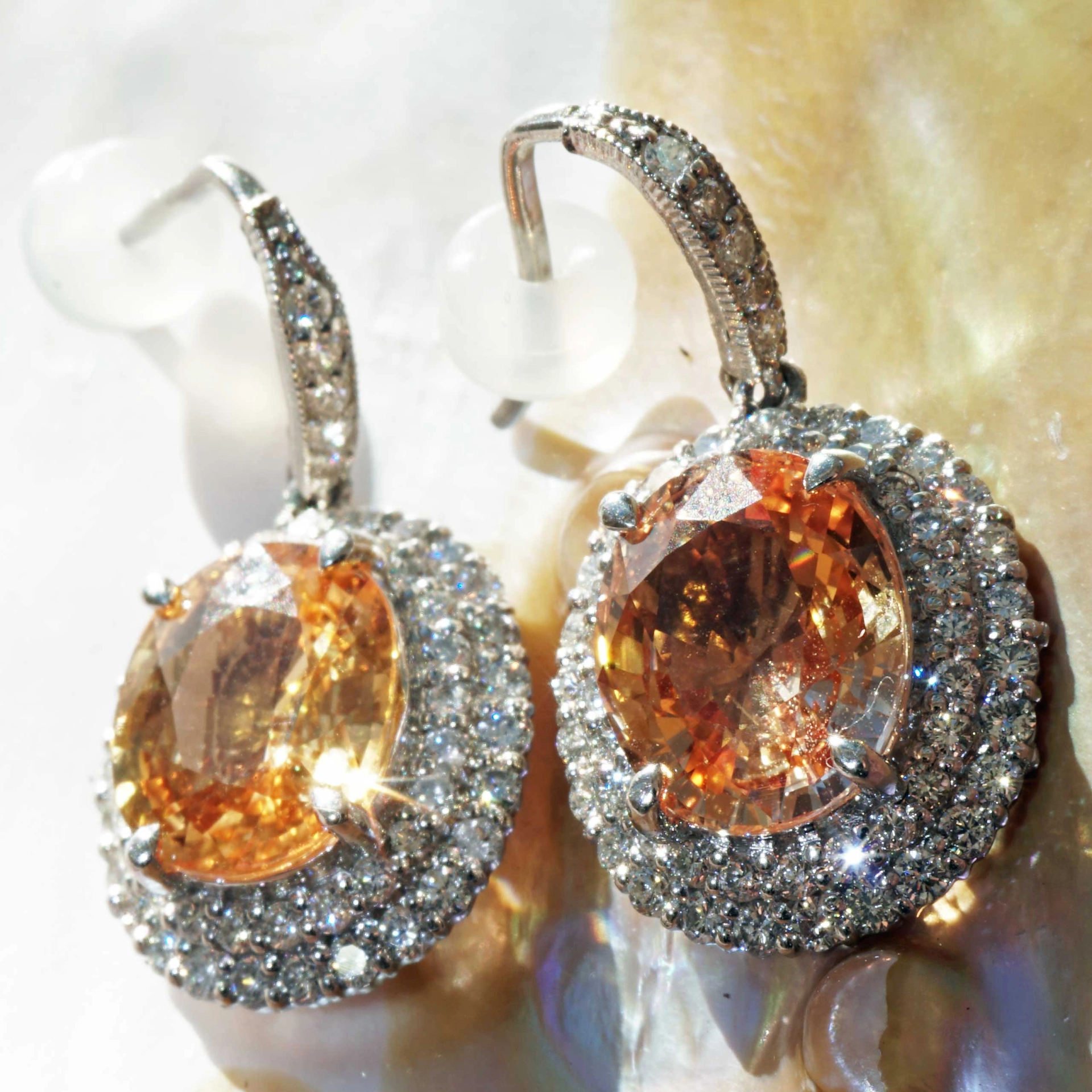 Saphire Brilliant Earrings 900 Platinum orange-pink 7.14 ct......incredible Color