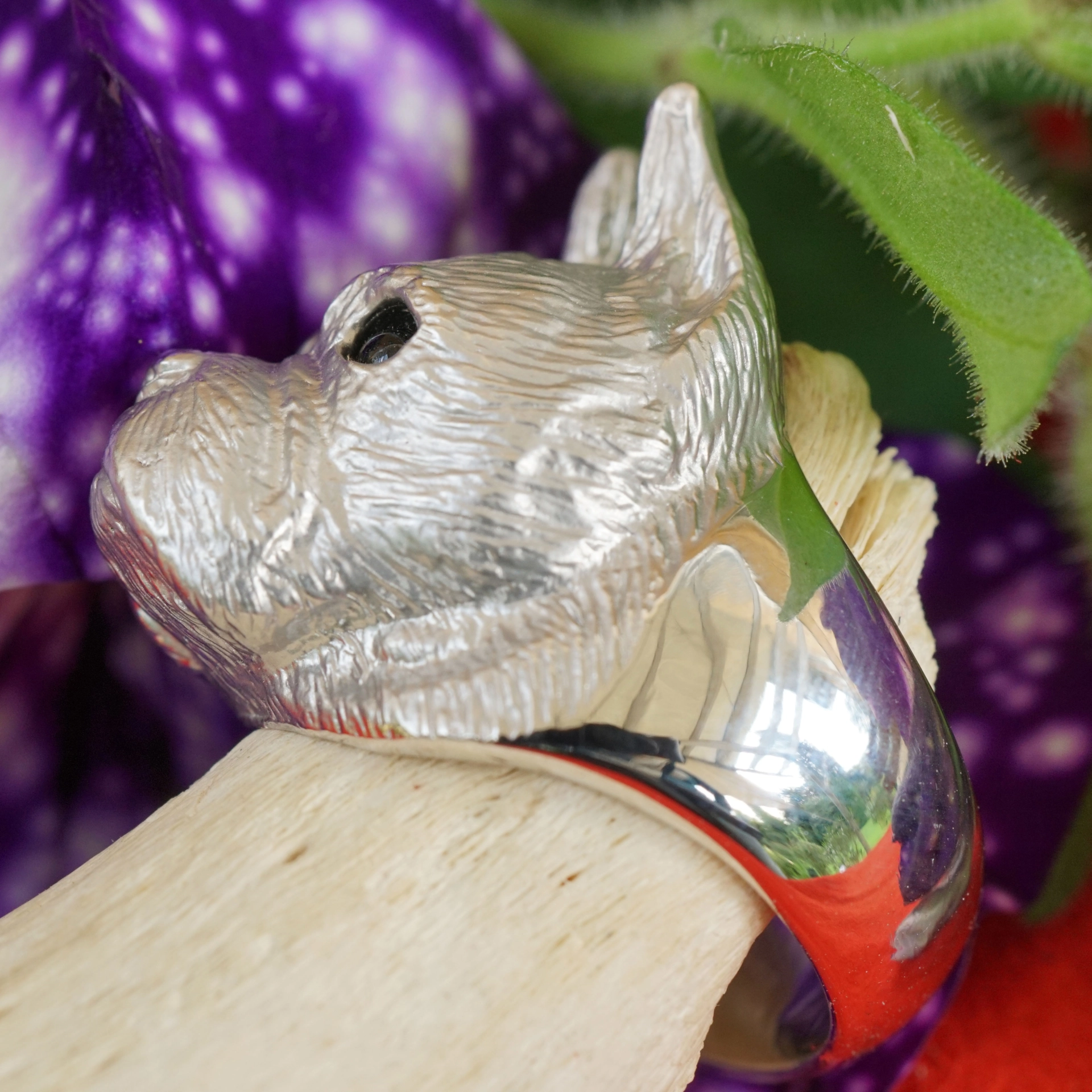 Animal Motif Ring...so cute, a Boxer Dog Head 14 kt White Gold