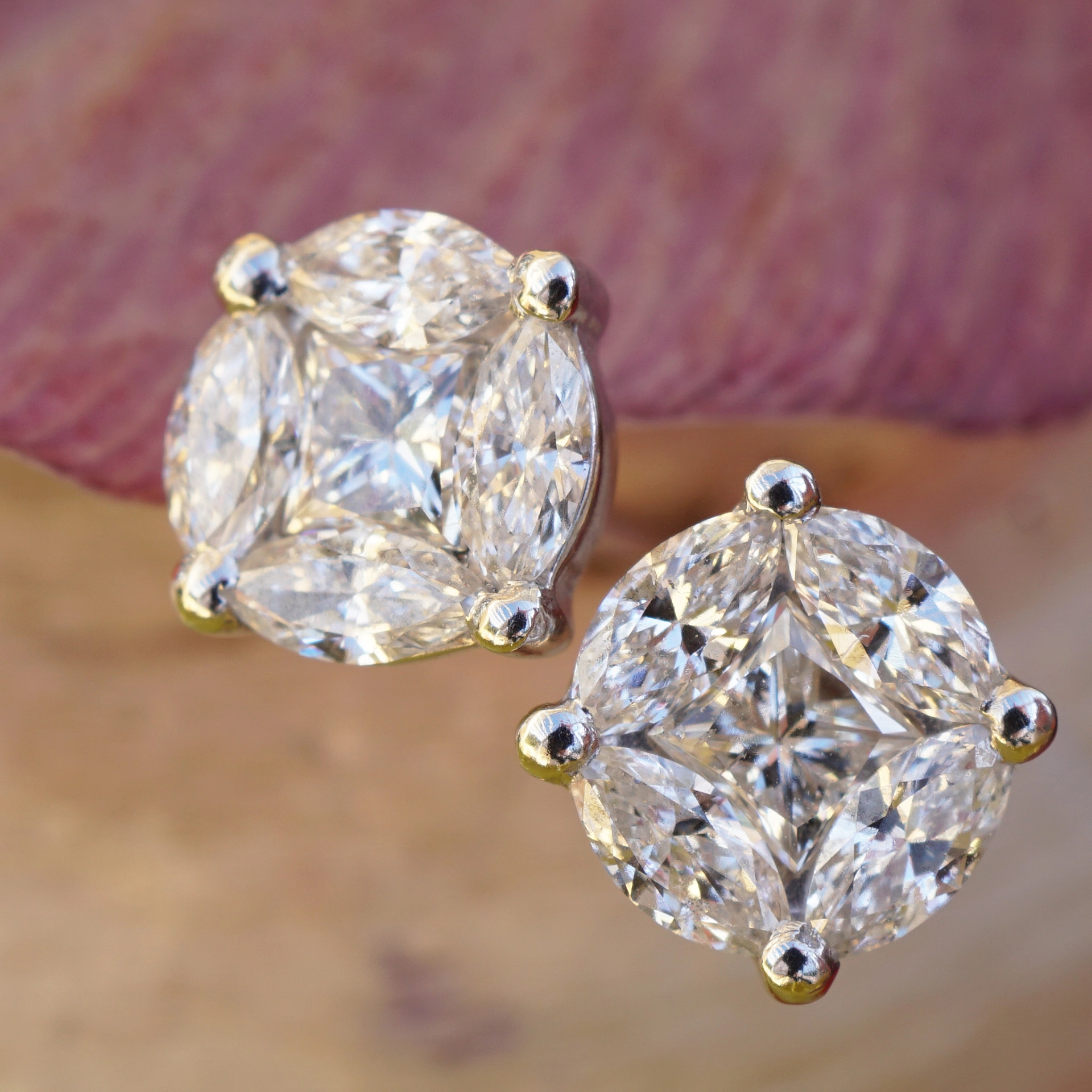 Prinzess Navette Ohrstecker 0.50ct W / SI-P1 Wirkung eines Halbkaräters