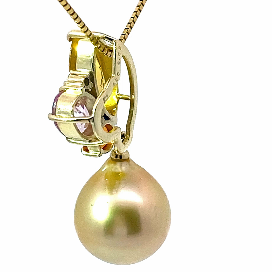 South Sea Pearl Gemstone Brilliant Pendant with Chain 750 Yellow Gold... Multi Paradise Colors
