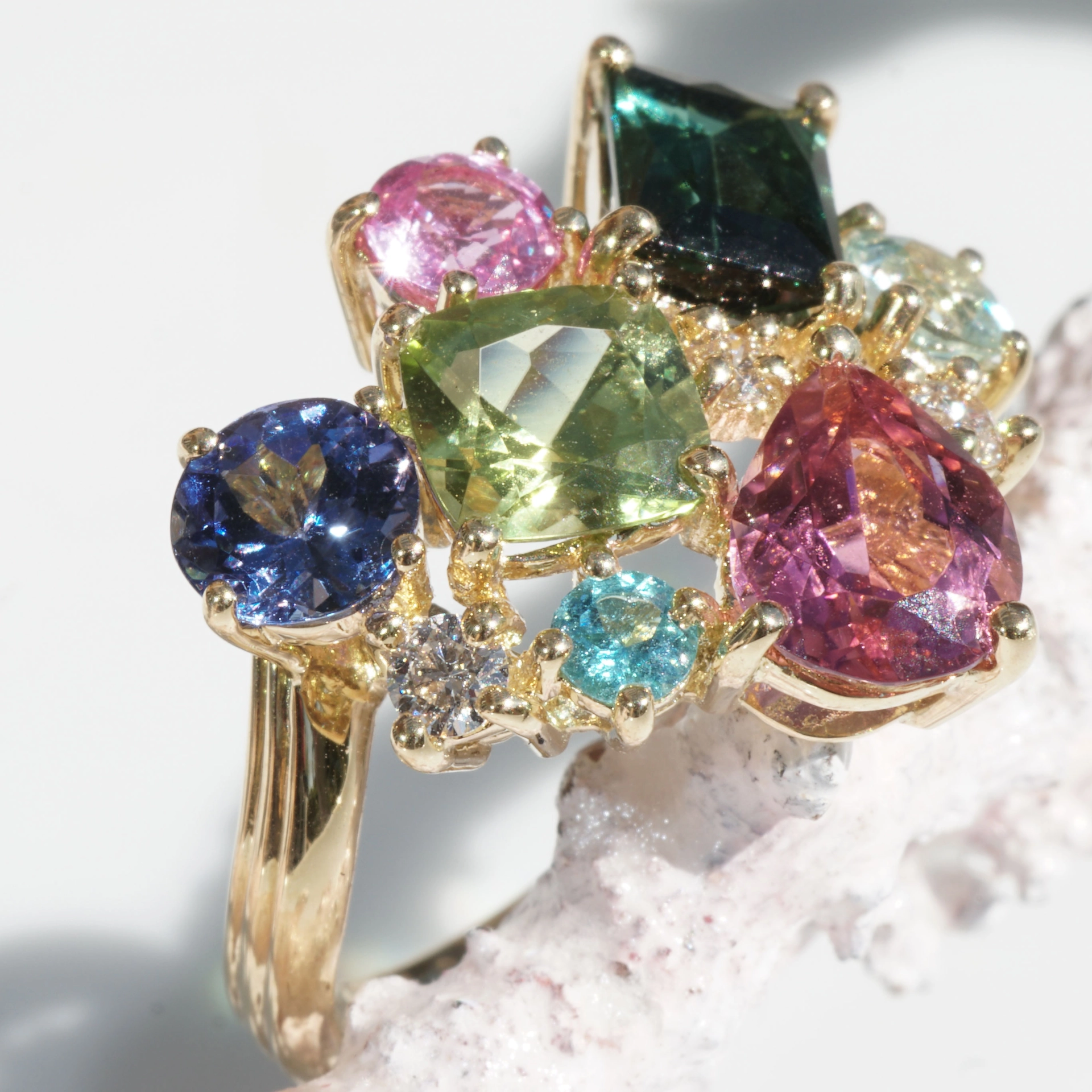 Potpourrie of Colors and Gems....Ring 18 kt Yellow Gold...so many Colors