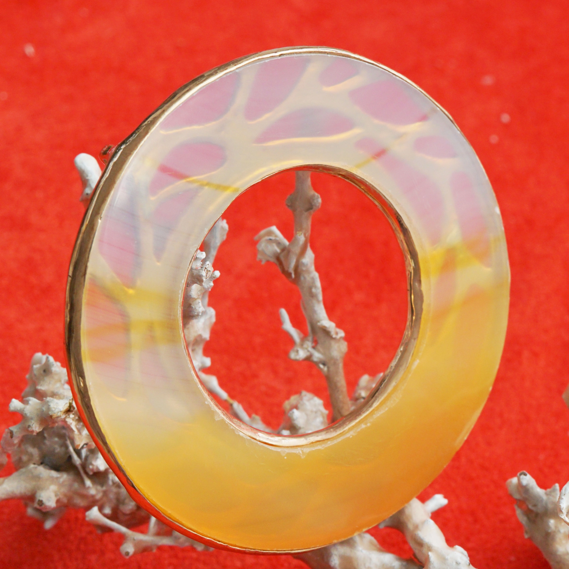 Silversmith's Work Fire Wheel Agate Disc in Color Gradations 925 Silver