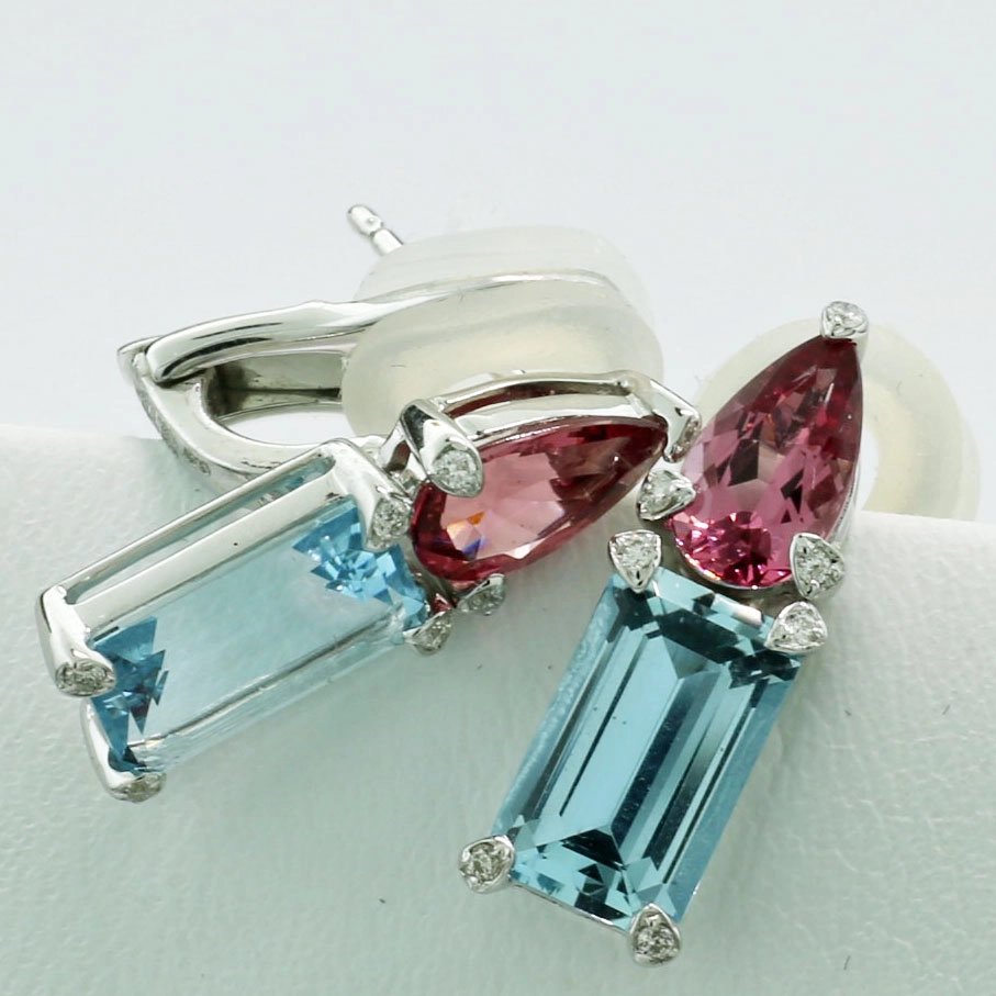 Spinell Aquamarin Ohrstecker 750er Weißgold AAA+ 2.30 ct 1.36 ct
