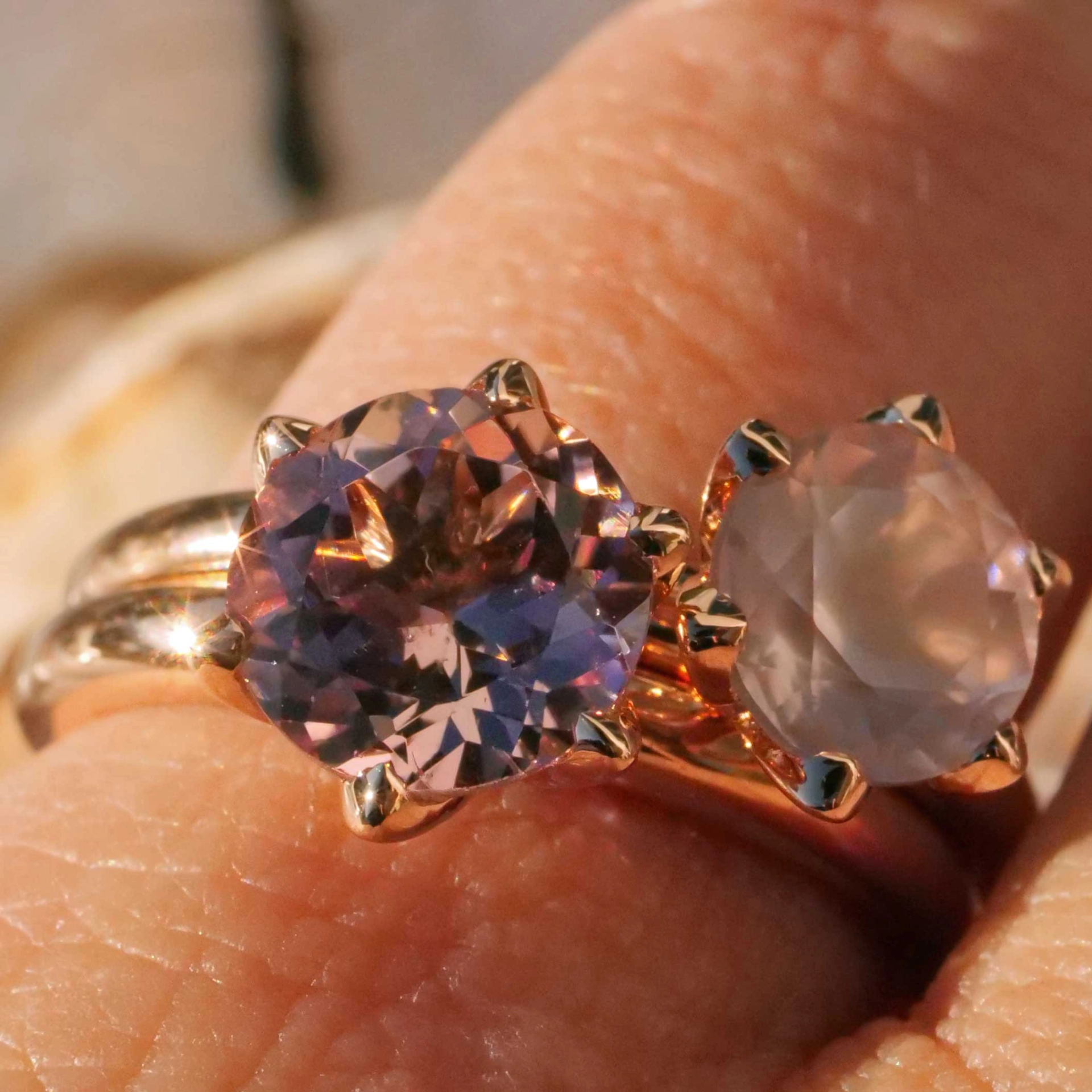 Bestseller Combination Ring made in Valenza...18 kt Rose Gold with Rose Quartz