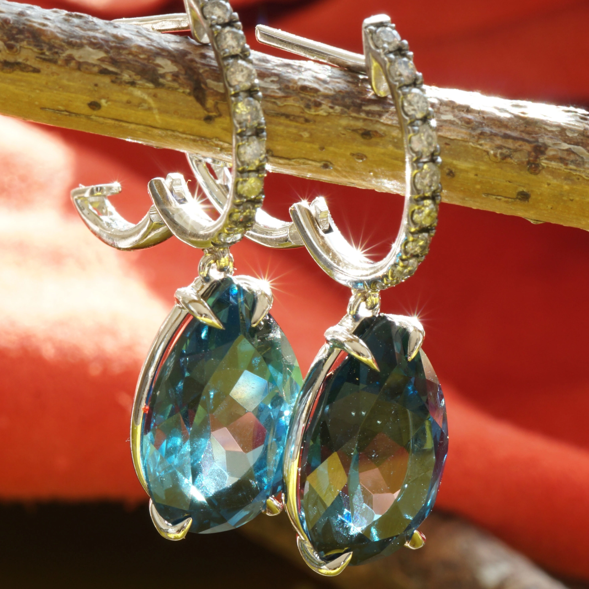Blue and Grey Color Earrings made in a traditional Goldsmith's Factory in Valenza/Italy Bluetopaz and Diamonds 18kt Whitegold