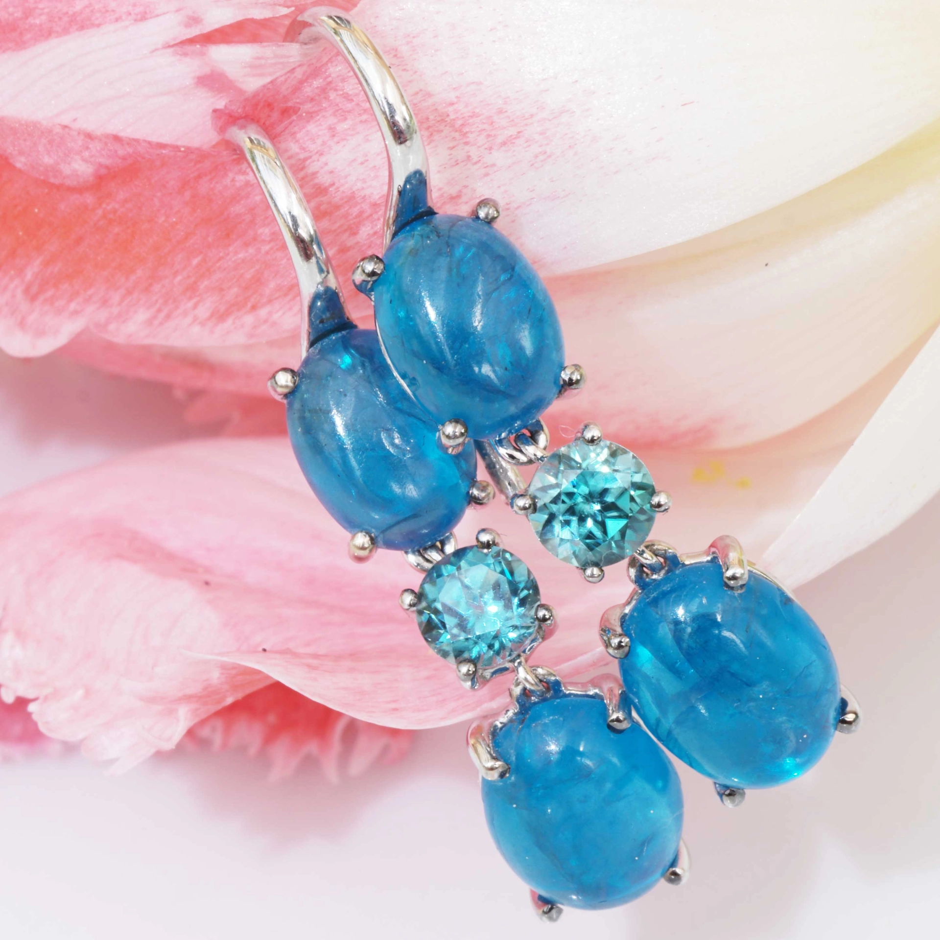 Earrings NEON Colors Apatite and blue Zircon 18 kt White Gold....great Setting made in Italy