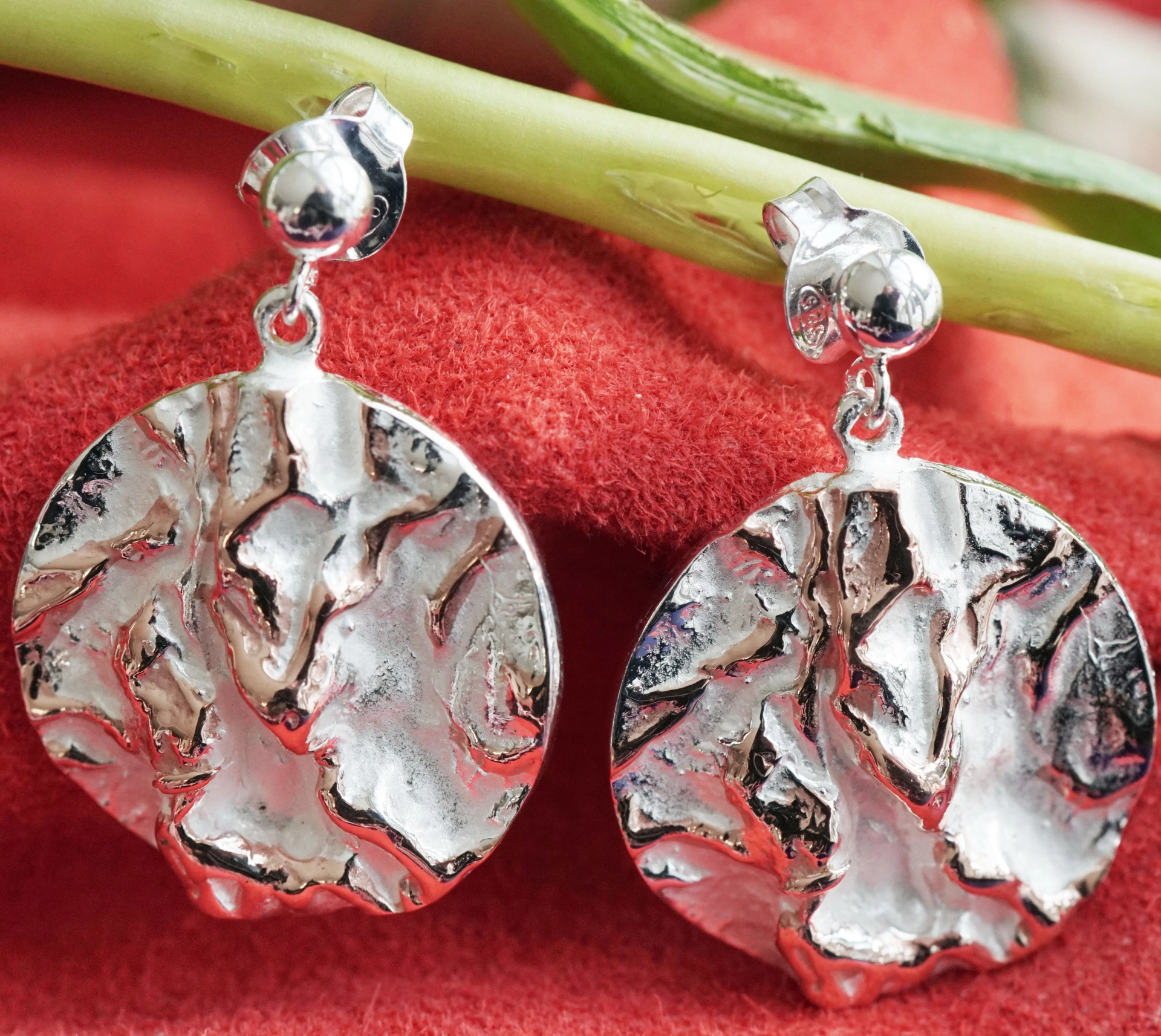 Ohrhänger Designerschmuck 21 mm D. Silber rosevergoldet Handarbeit
