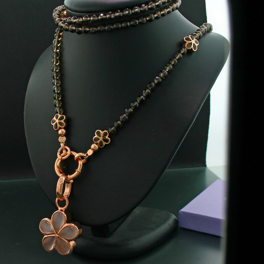 Chilango Kette lang Quarz Margeritte 925/-Silber/rosegoldplated,