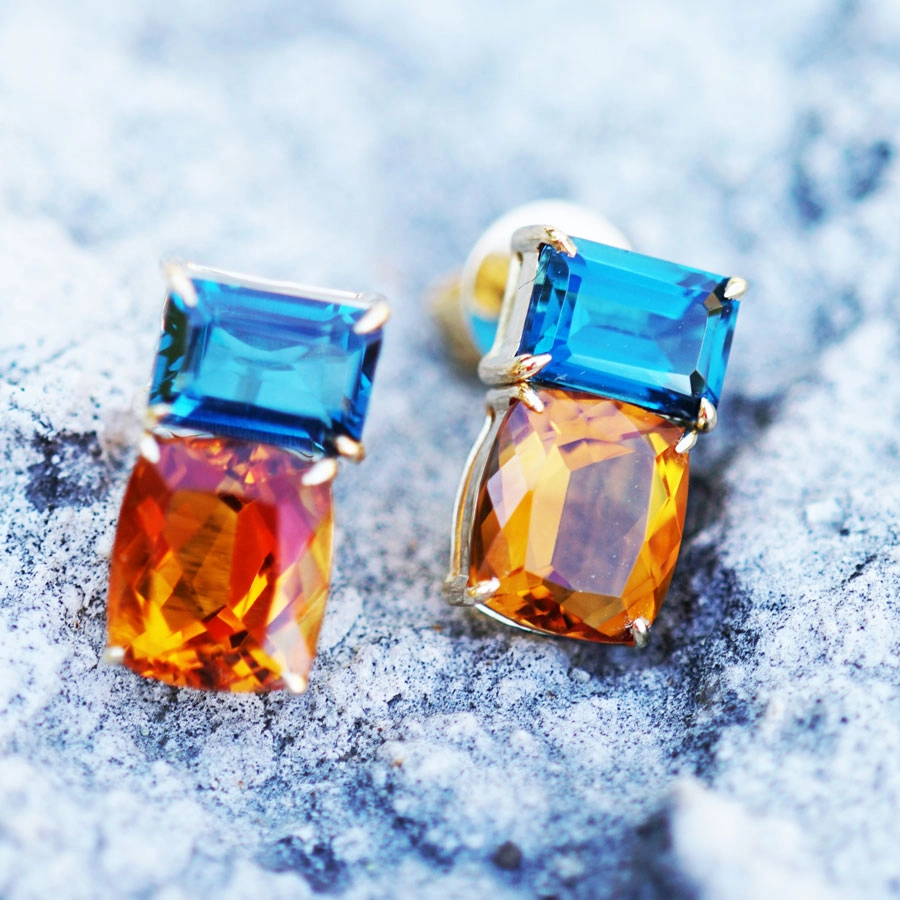 Citrine Topas Earsticks 18kt Yellowgold....metropolitan Style