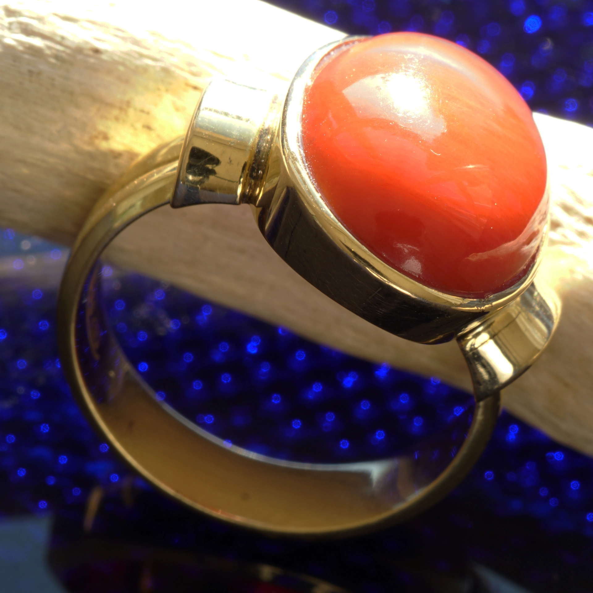 Sardegna Korall Ring 585er Gelbgold Vintage Mittelmeer Koralle 60er Jahre